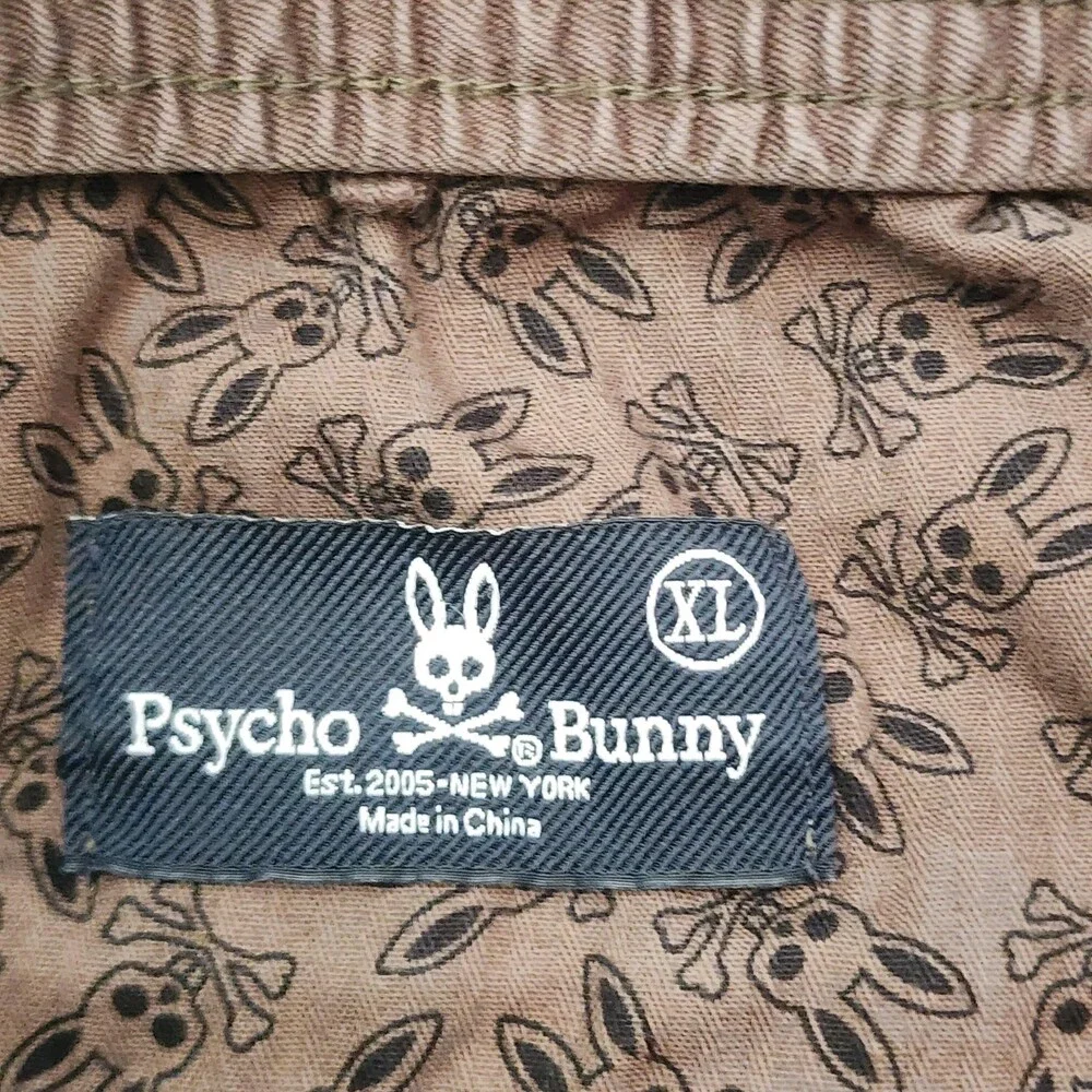 Psycho Bunny Pants Mens XL Green Jogger Elastic Waist Logo Skull Stretch Casual